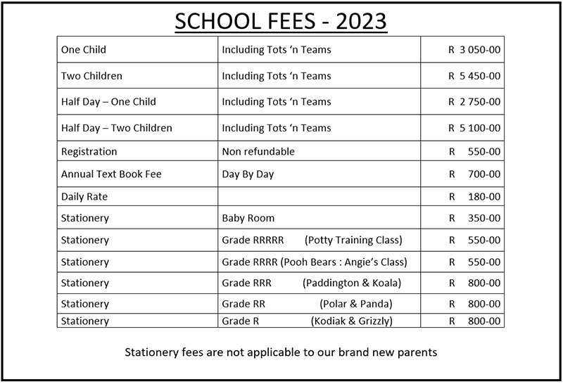 School Fees Cuddle Inn Nursery School
